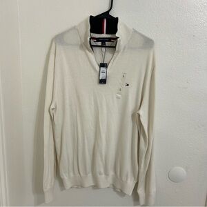 Tommy Hilfiger Quarter Zip Pullover White Cream  Mens Size Large
